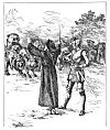 ''Ere long they heard an hideous bellowing<BR>
 Of many beasts, that roared outrageously,<BR>
 &nbsp;&nbsp;&nbsp;&nbsp;*&nbsp;&nbsp;&nbsp;&nbsp;*&nbsp;&nbsp;&nbsp;&nbsp;*&nbsp;&nbsp;&nbsp;&nbsp;*&nbsp;&nbsp;&nbsp;&nbsp;*&nbsp;&nbsp;&nbsp;&nbsp;*&nbsp;&nbsp;&nbsp;&nbsp;*<BR>
 But soone as they approcht with deadly threat,<BR>
 The Palmer over them his staffe upheld.''